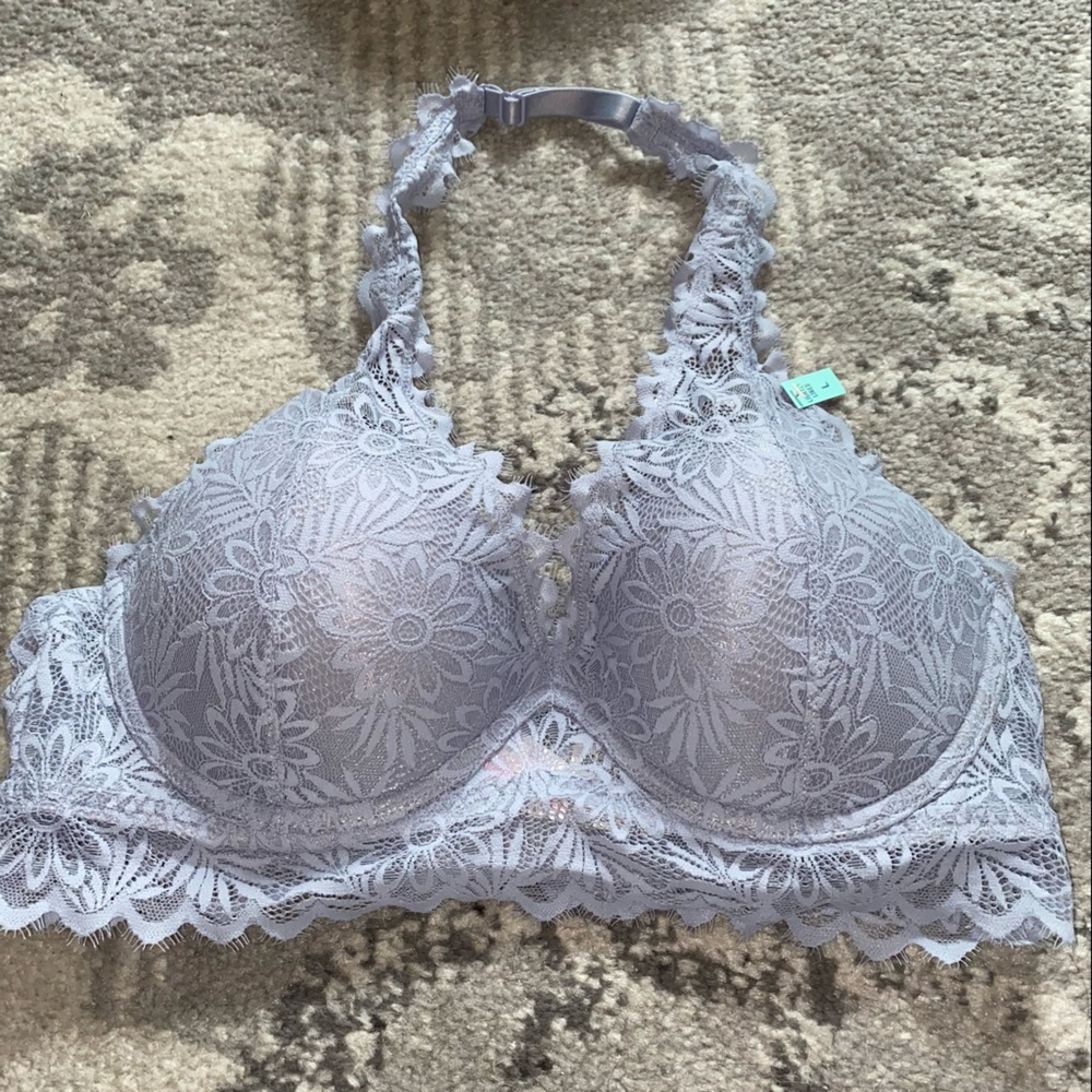 NWT Victoria’s Secret PINK Grey Floral Lace Halter Bralette